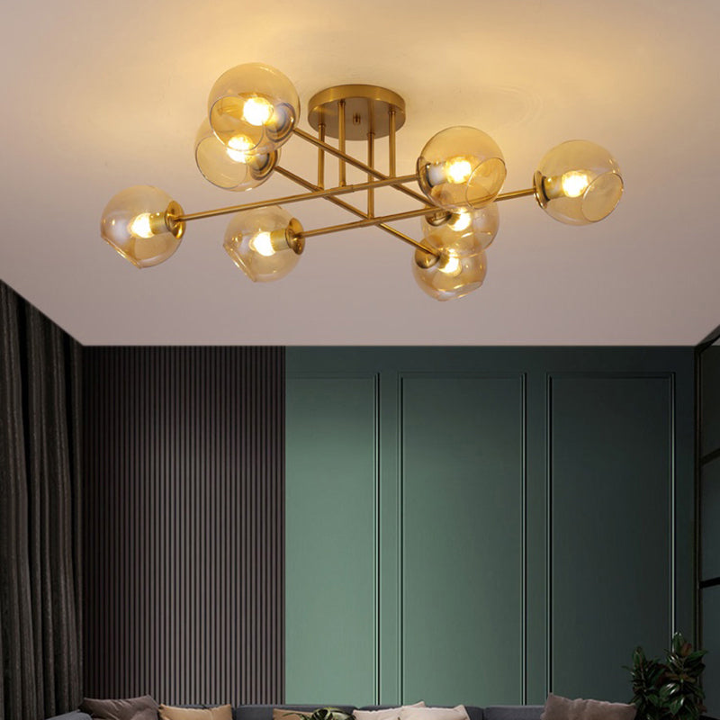 Open Glass Ball Semi Flush Light Postmodern Brass Ceiling Mounted Light for Dining Room Clearhalo 'Ceiling Lights' 'Close To Ceiling Lights' 'Close to ceiling' 'Semi-flushmount' Lighting' 2357177