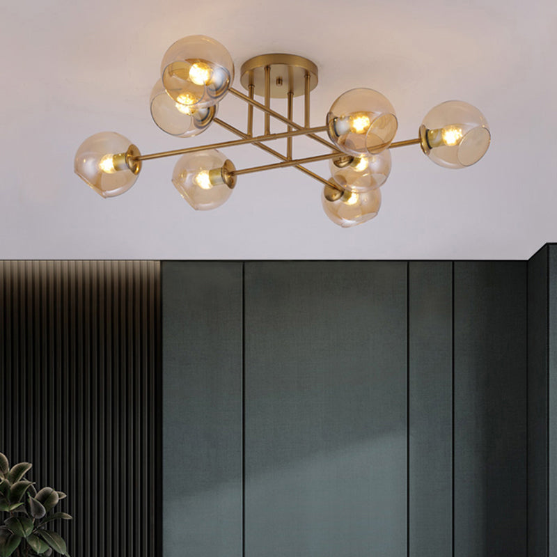 Open Glass Ball Semi Flush Light Postmodern Brass Ceiling Mounted Light for Dining Room Clearhalo 'Ceiling Lights' 'Close To Ceiling Lights' 'Close to ceiling' 'Semi-flushmount' Lighting' 2357179