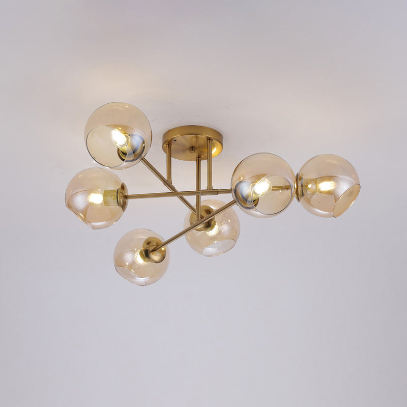 Open Glass Ball Semi Flush Light Postmodern Brass Ceiling Mounted Light for Dining Room 6 Amber Clearhalo 'Ceiling Lights' 'Close To Ceiling Lights' 'Close to ceiling' 'Semi-flushmount' Lighting' 2357182