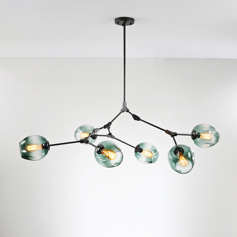 Molecule Dimpled Glass Pendant Lamp Designer Style Chandelier Light for Living Room 6 Black Blue Clearhalo 'Ceiling Lights' 'Chandeliers' 'Modern Chandeliers' 'Modern' Lighting' 2357224