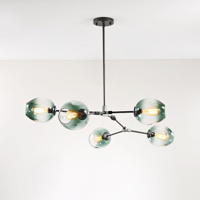 Molecule Dimpled Glass Pendant Lamp Designer Style Chandelier Light for Living Room 5 Black Blue Clearhalo 'Ceiling Lights' 'Chandeliers' 'Modern Chandeliers' 'Modern' Lighting' 2357225