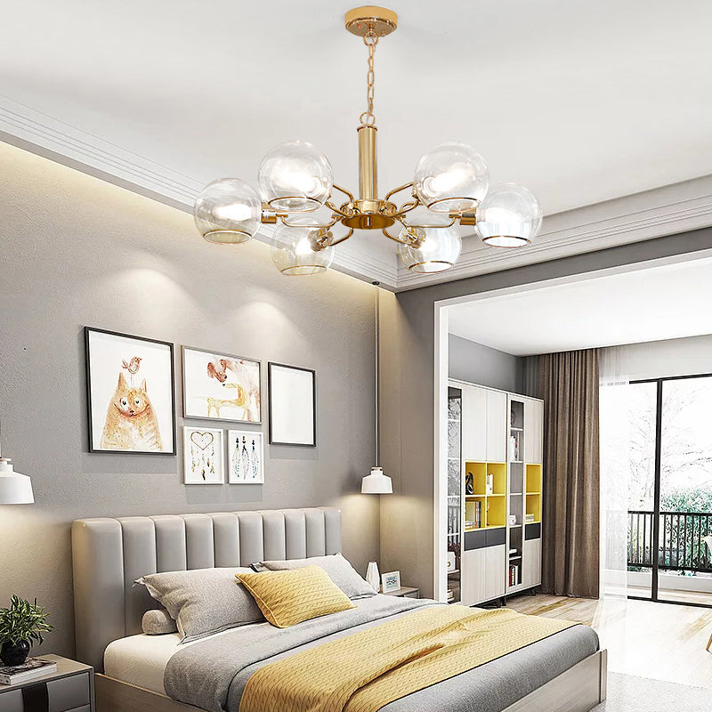 Clear Glass Dome Pendant Lighting Post-Modern Gold Finish Chandelier for Living Room Clearhalo 'Ceiling Lights' 'Chandeliers' 'Modern Chandeliers' 'Modern' Lighting' 2357263