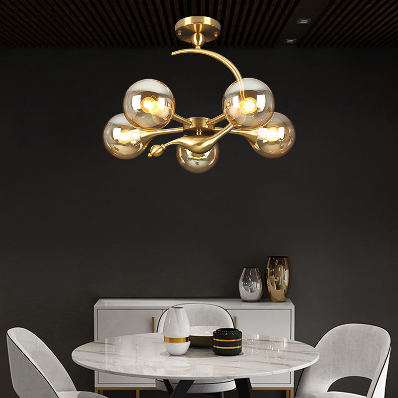 Brass Finish Ball Suspension Lamp Postmodernism Glass Chandelier Light for Living Room Clearhalo 'Ceiling Lights' 'Chandeliers' 'Modern Chandeliers' 'Modern' Lighting' 2357272