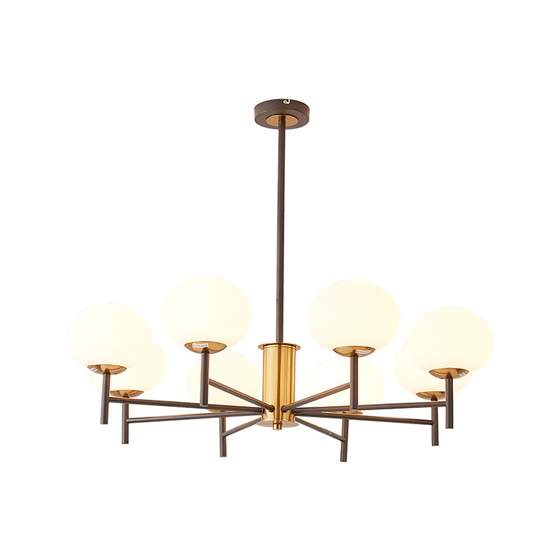 Oval Living Room Suspension Light Fixture Cream Glass Postmodern Ceiling Chandelier Clearhalo 'Ceiling Lights' 'Chandeliers' 'Modern Chandeliers' 'Modern' Lighting' 2357366