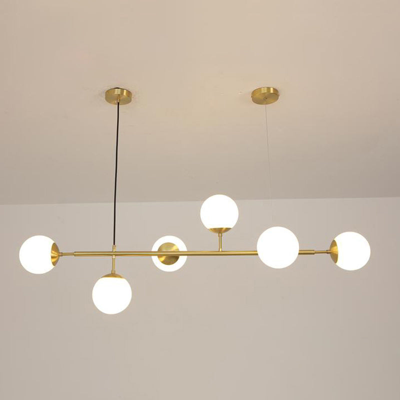 Minimalism 6 Bulbs Island Lamp Brass Ball Suspension Light with Glass Shade for Restaurant Cream Clearhalo 'Ceiling Lights' 'Island Lights' Lighting' 2357424
