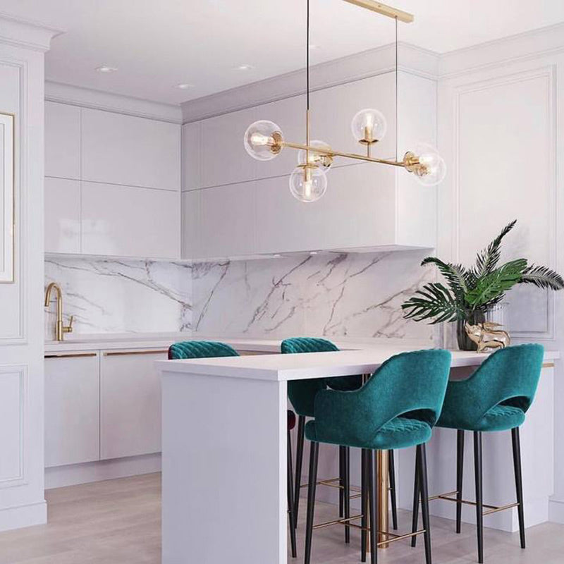 Minimalism 6 Bulbs Island Lamp Brass Ball Suspension Light with Glass Shade for Restaurant Clear Clearhalo 'Ceiling Lights' 'Island Lights' Lighting' 2357425