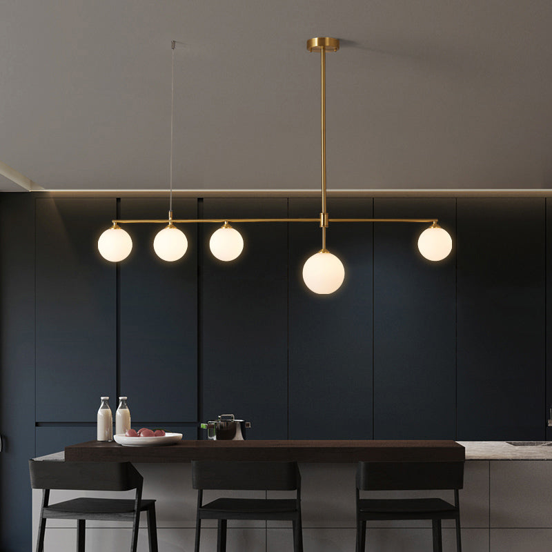Simplicity Ball Pendant Lighting Opaline Glass Dining Room Island Light Fixture in Gold 5 Gold Clearhalo 'Ceiling Lights' 'Island Lights' Lighting' 2357431