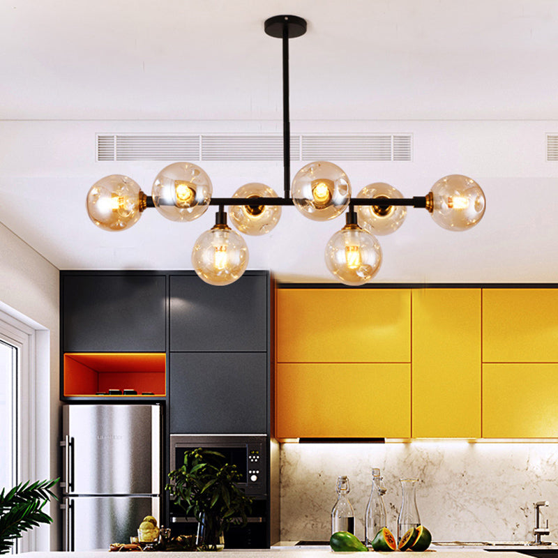 Modern Dimpled Ball Suspension Lighting Mouth-Blown Glass Dining Room Island Light in Black Clearhalo 'Ceiling Lights' 'Island Lights' Lighting' 2357444