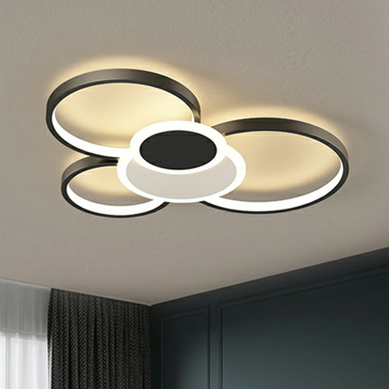 Metal Frame Flush-Mount Light Fixture Minimalism LED Ceiling Lamp for Living Room Black 22" Remote Control Stepless Dimming Clearhalo 'Ceiling Lights' 'Close To Ceiling Lights' 'Close to ceiling' 'Flush mount' Lighting' 2357789