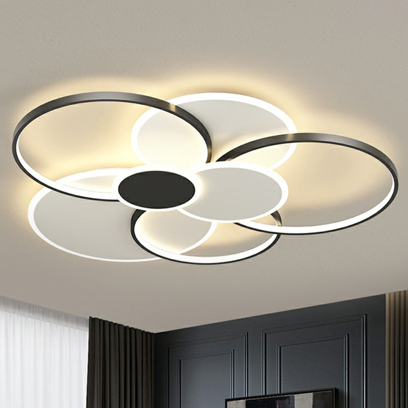 Metal Frame Flush-Mount Light Fixture Minimalism LED Ceiling Lamp for Living Room Black 35.5" Third Gear Clearhalo 'Ceiling Lights' 'Close To Ceiling Lights' 'Close to ceiling' 'Flush mount' Lighting' 2357795