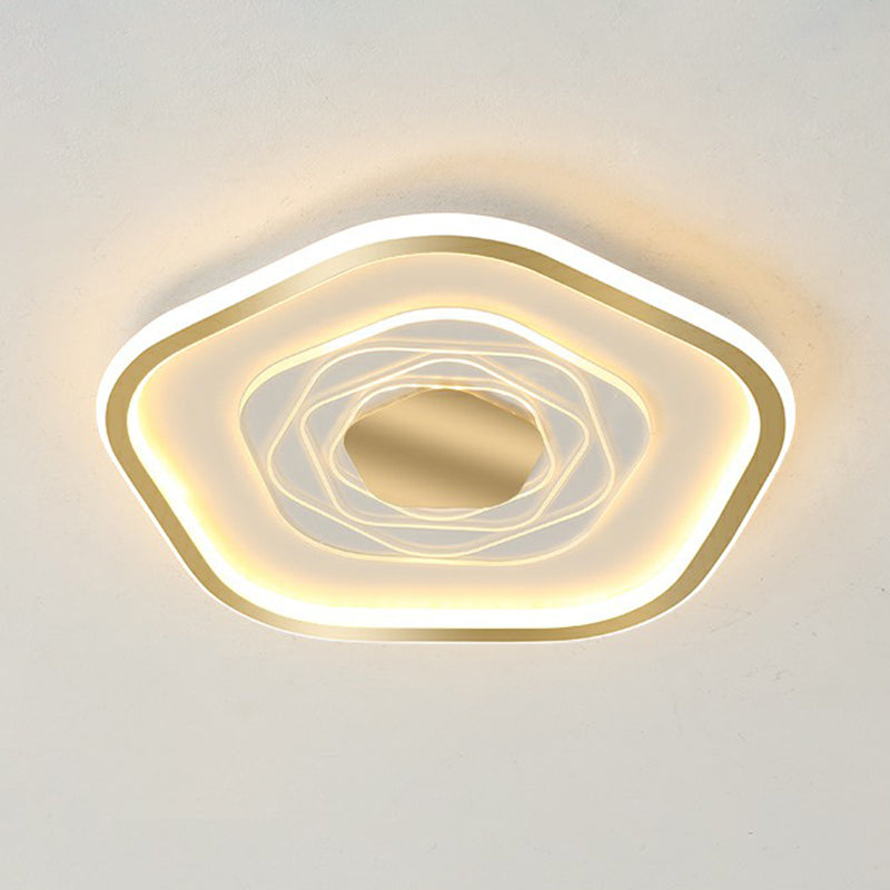 Pentagonal LED Flush Ceiling Light Minimalism Metal Bedroom Flush Mount Light Fixture Gold Clearhalo 'Ceiling Lights' 'Close To Ceiling Lights' 'Close to ceiling' 'Flush mount' Lighting' 2357840