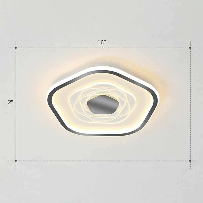 Pentagonal LED Flush Ceiling Light Minimalism Metal Bedroom Flush Mount Light Fixture Black 16" Remote Control Stepless Dimming Clearhalo 'Ceiling Lights' 'Close To Ceiling Lights' 'Close to ceiling' 'Flush mount' Lighting' 2357846