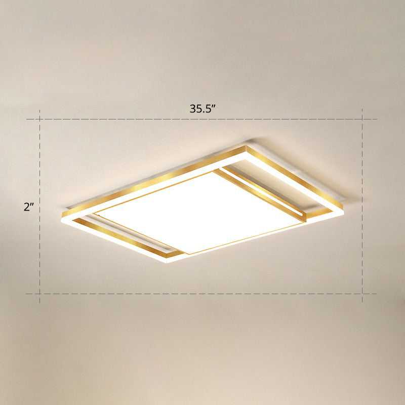 Living Room Ceiling Mounted Fixture Simple Gold Finish Flushmount Light with Rectangle Acrylic Shade Gold 35.5" Clearhalo 'Ceiling Lights' 'Close To Ceiling Lights' 'Close to ceiling' 'Flush mount' Lighting' 2358048