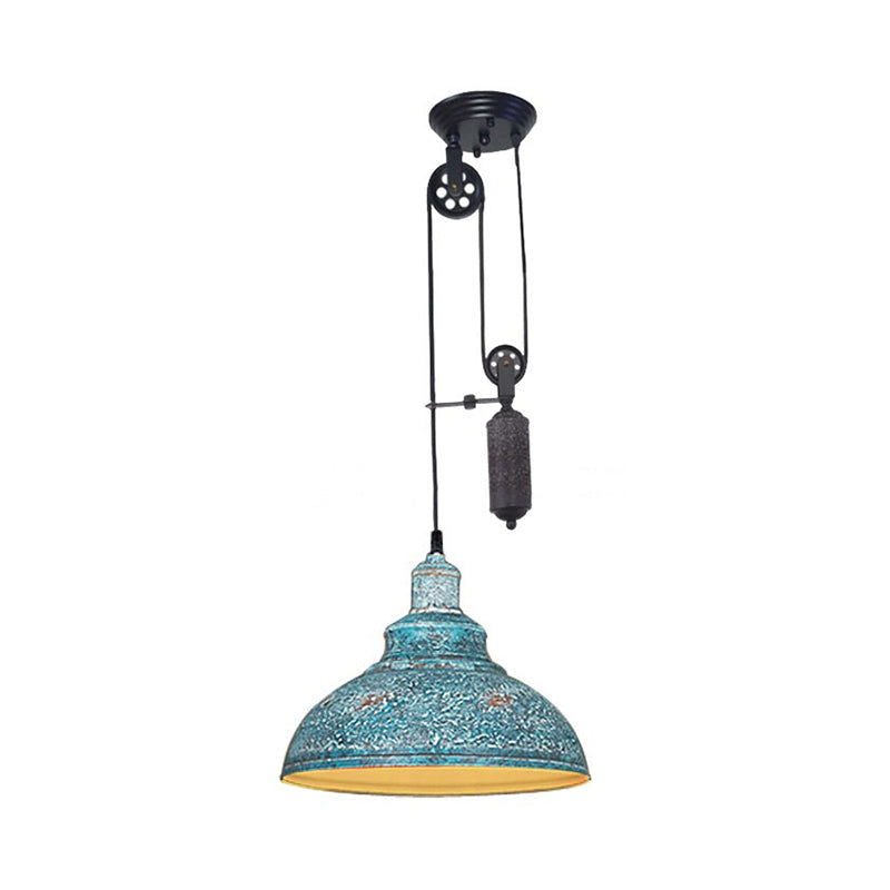 Rustic Industrial Dome Hanging Lamp with Pulley 1 Light Metal Pendant Light Fixture in Brown/Grey for Living Room Clearhalo 'Art Deco Pendants' 'Cast Iron' 'Ceiling Lights' 'Ceramic' 'Crystal' 'Industrial Pendants' 'Industrial' 'Metal' 'Middle Century Pendants' 'Pendant Lights' 'Pendants' 'Tiffany' Lighting' 235819