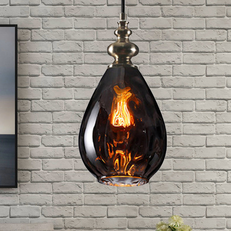 6"/8" Wide Water Drop Pendant Lamp Contemporary Amber/Clear Dimple Glass 1 Head Bedside Hanging Ceiling Light Clearhalo 'Ceiling Lights' 'Glass shade' 'Glass' 'Modern Pendants' 'Modern' 'Pendant Lights' 'Pendants' Lighting' 236155