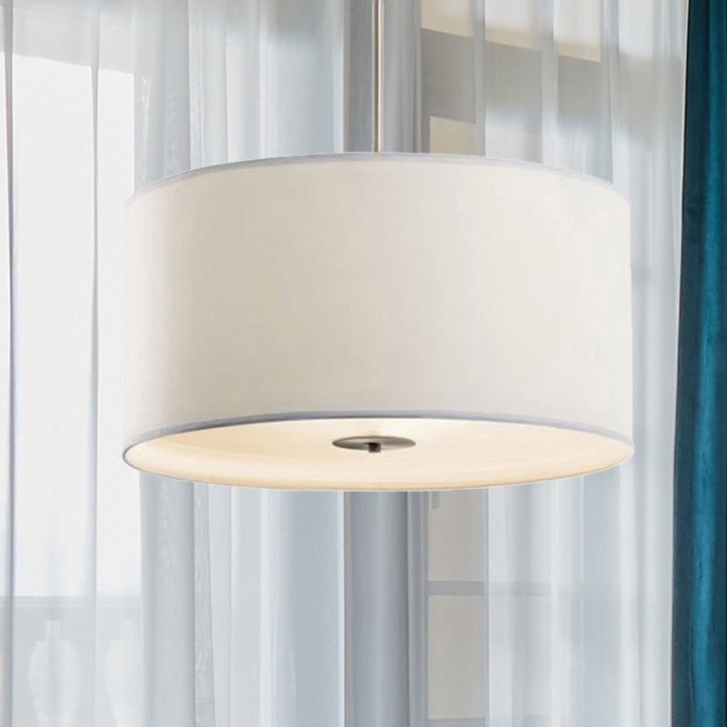 16"/19.5"/23.5" Dia Cylinder Suspension Pendant Contemporary Fabric White LED Hanging Pendant Lamp White 16" Clearhalo 'Ceiling Lights' 'Modern Pendants' 'Modern' 'Pendant Lights' 'Pendants' Lighting' 236183