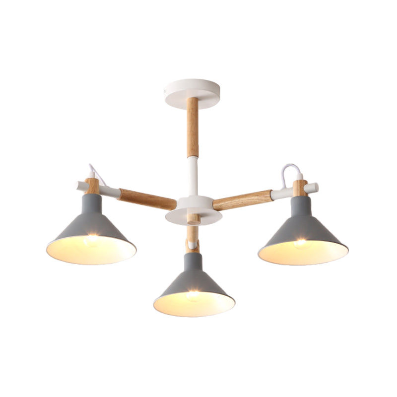 Macaroon Horn Shape Pendant Lights 3 Bulbs Metal and wooden Hanging Light Fixture for Dining Room Kid Bedroom Clearhalo 'Ceiling Lights' 'Chandeliers' Lighting' options 236298