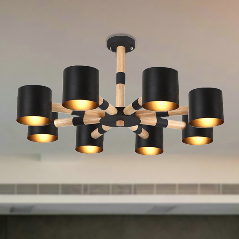Modern Style Cylinder Hanging Lamp Metal and Wood Hanging Lights for Living Room Black Clearhalo 'Ceiling Lights' 'Chandeliers' Lighting' options 236384_0a25bba8-cb15-4af1-a6ba-0650e60069ef