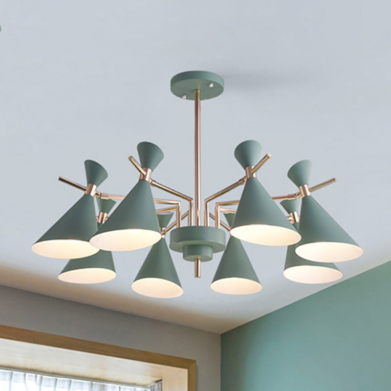 Metal Cone Shade Hanging Light 8 Lights Nordic Hanging Pendant Fixture for Dinging Room Kindergarten Clearhalo 'Ceiling Lights' 'Chandeliers' Lighting' options 236496