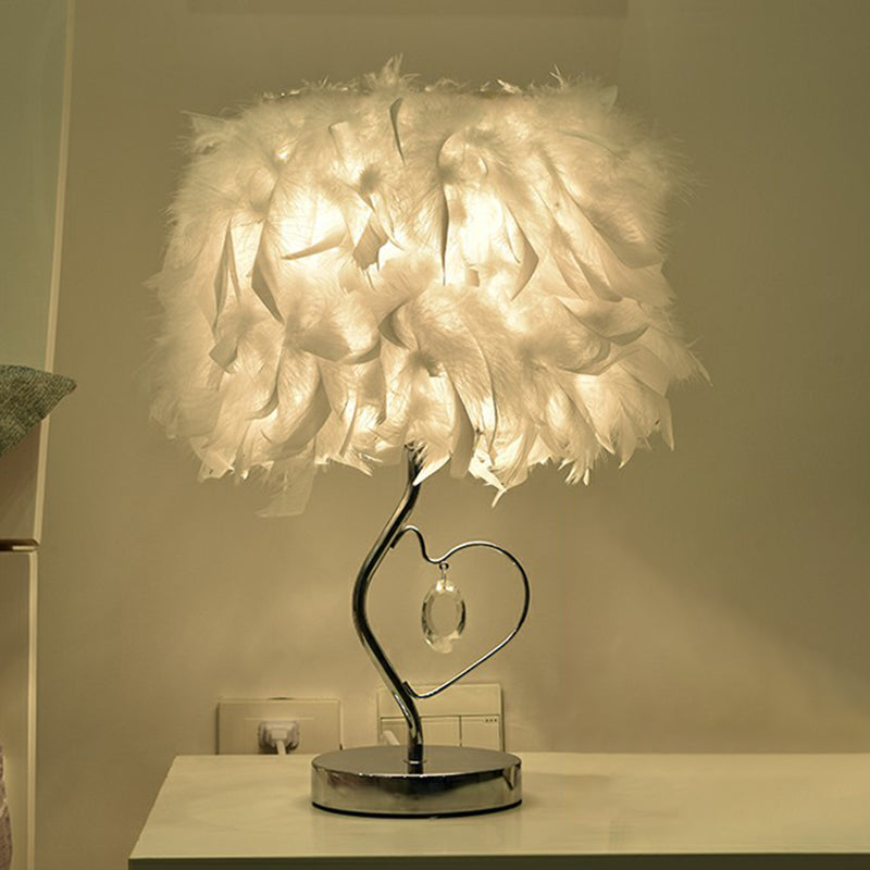 Cylindrical Bedroom Table Light Natural Feather Single-Bulb Nordic Nightstand Lamp Clearhalo 'Lamps' 'Table Lamps' Lighting' 2365021