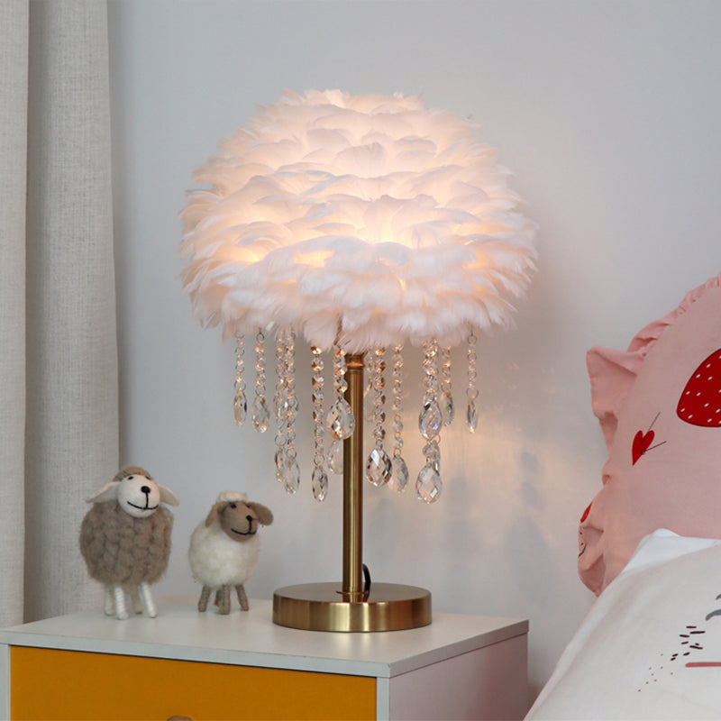 Modern Romantic Domed Table Lamp Feather 1-Light Bedside Night Light with Crystal Decor Clearhalo 'Lamps' 'Table Lamps' Lighting' 2365040