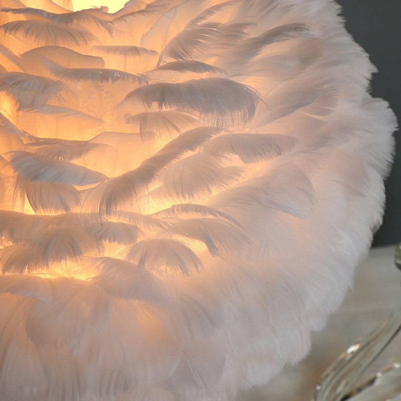 Modern Romantic Domed Table Lamp Feather 1-Light Bedside Night Light with Crystal Decor Clearhalo 'Lamps' 'Table Lamps' Lighting' 2365045