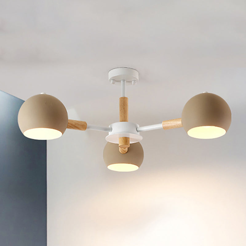 Dining Room Sphere Hanging Lamp Metal 3 Lights Simple Style Hanging Lights Khaki Clearhalo 'Ceiling Lights' 'Chandeliers' Lighting' options 236509_ec9de949-c5f4-4e67-a0e8-ccad93e4c706
