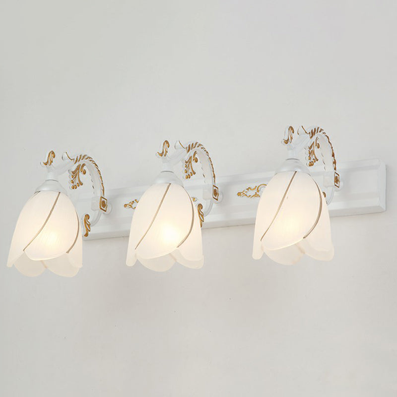 Floral Bathroom Vanity Wall Light Fixture Vintage Style Opal Glass Wall Sconce Lighting 3.0 White Flower Clearhalo 'Vanity Lights' 'Wall Lights' Lighting' 2365127