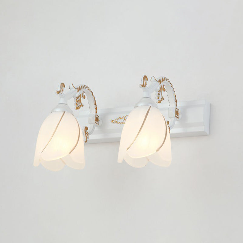 Floral Bathroom Vanity Wall Light Fixture Vintage Style Opal Glass Wall Sconce Lighting 2.0 White Flower Clearhalo 'Vanity Lights' 'Wall Lights' Lighting' 2365129