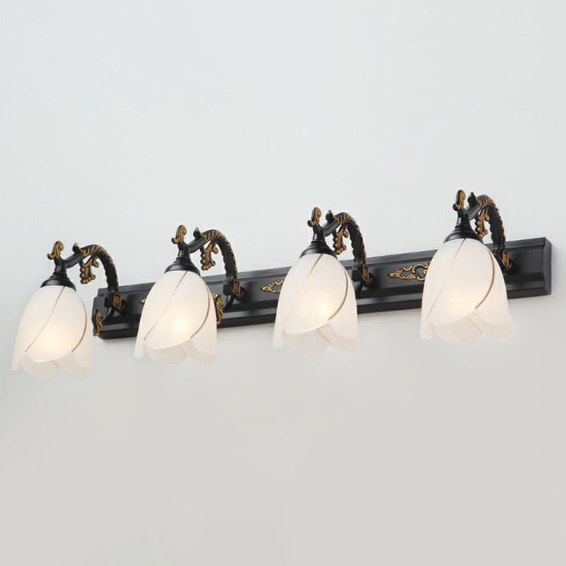 Floral Bathroom Vanity Wall Light Fixture Vintage Style Opal Glass Wall Sconce Lighting 4.0 Black Flower Clearhalo 'Vanity Lights' 'Wall Lights' Lighting' 2365130