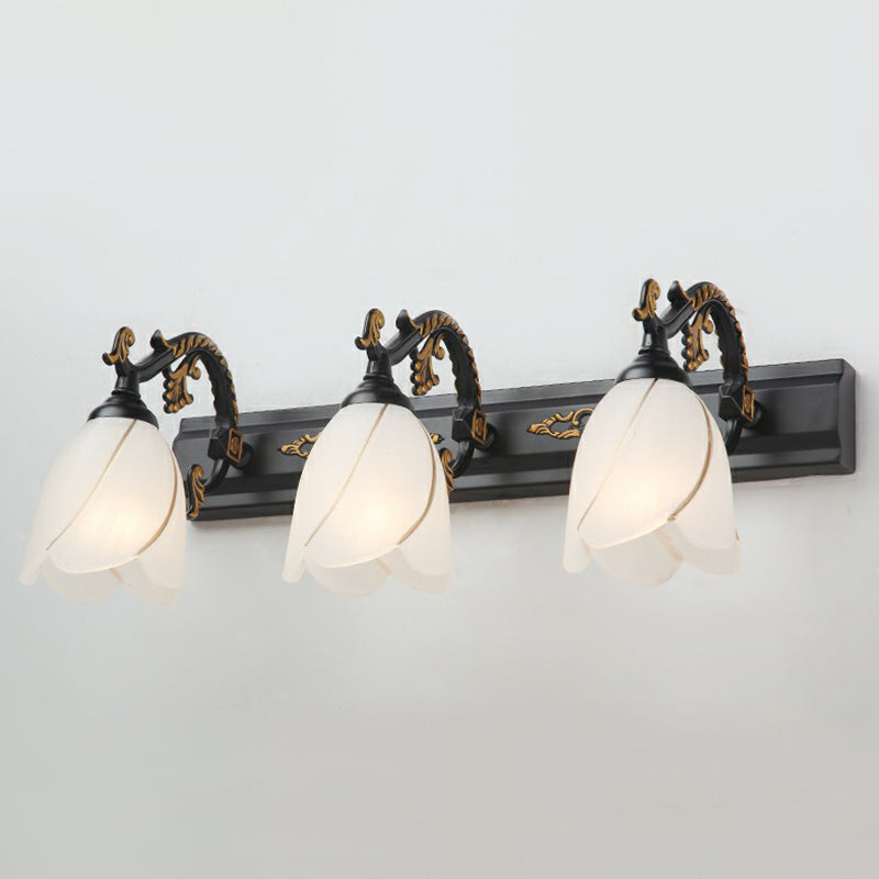 Floral Bathroom Vanity Wall Light Fixture Vintage Style Opal Glass Wall Sconce Lighting 3.0 Black Flower Clearhalo 'Vanity Lights' 'Wall Lights' Lighting' 2365131
