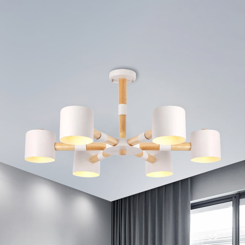 Cylinder Shade Hotel Hanging Light Metal & Wood 6 Heads Nordic Chandelier Clearhalo 'Ceiling Lights' 'Chandeliers' Lighting' options 236668