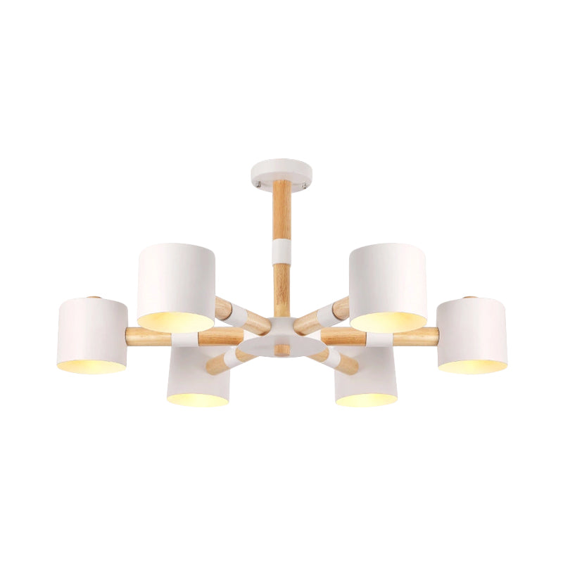 Cylinder Shade Hotel Hanging Light Metal & Wood 6 Heads Nordic Chandelier Clearhalo 'Ceiling Lights' 'Chandeliers' Lighting' options 236671