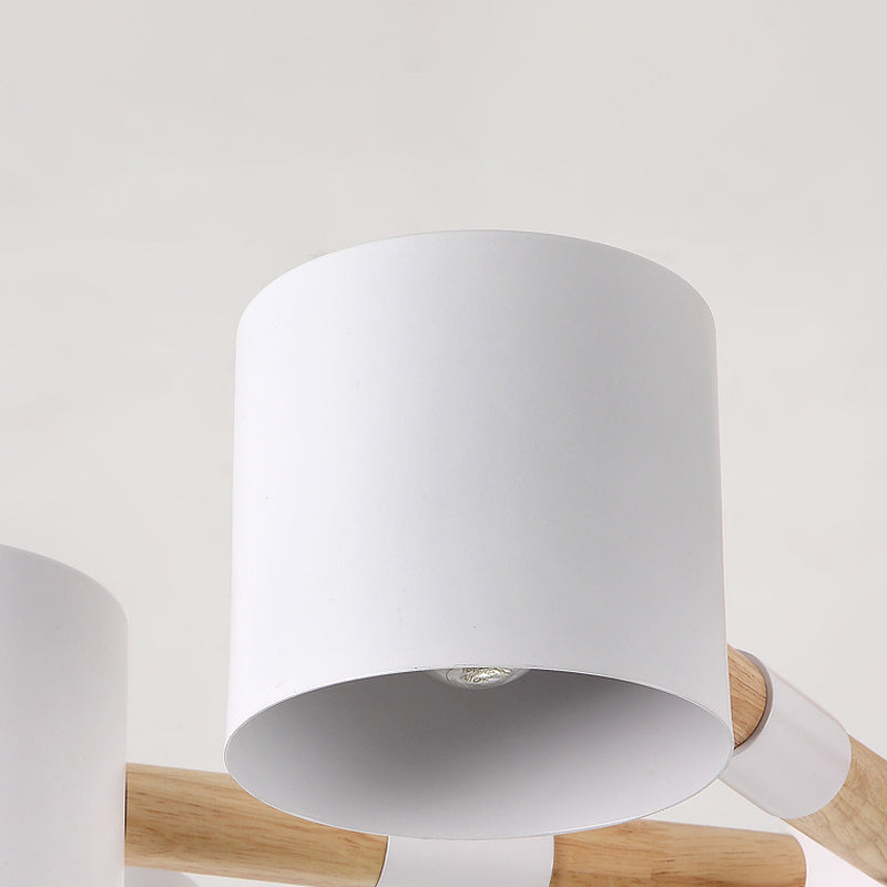 Cylinder Shade Hotel Hanging Light Metal & Wood 6 Heads Nordic Chandelier Clearhalo 'Ceiling Lights' 'Chandeliers' Lighting' options 236673