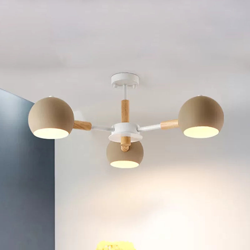 Metal Spherical Shade Chandelier Three Light Nordic Style Pendant Lamp for Kid Bedroom Clearhalo 'Ceiling Lights' 'Chandeliers' Lighting' options 236755