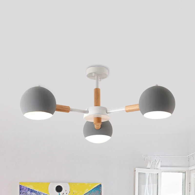 Metal Spherical Shade Chandelier Three Light Nordic Style Pendant Lamp for Kid Bedroom Clearhalo 'Ceiling Lights' 'Chandeliers' Lighting' options 236757