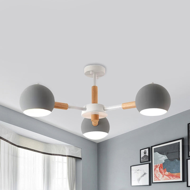 Metal Spherical Shade Chandelier Three Light Nordic Style Pendant Lamp for Kid Bedroom Clearhalo 'Ceiling Lights' 'Chandeliers' Lighting' options 236758