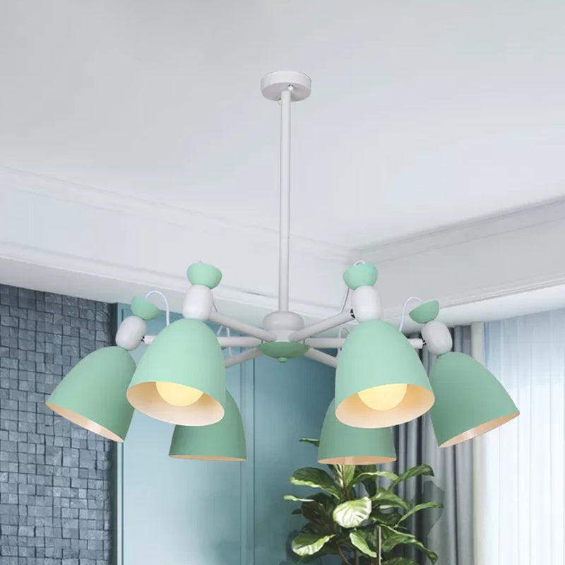6 Lights Domed Ceiling Pendant Nordic Metal Chandelier for Living Room Kindergarten Clearhalo 'Ceiling Lights' 'Chandeliers' Lighting' options 236793