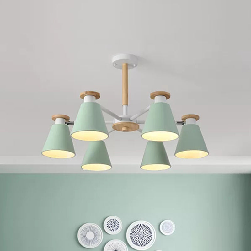 Rotatable Cone Living Room Chandelier Metal 6 Lights Macaron Loft Hanging Light Green Clearhalo 'Ceiling Lights' 'Chandeliers' Lighting' options 236825_3089d0f0-0317-4b01-94ae-fd0ddd0d0b8b