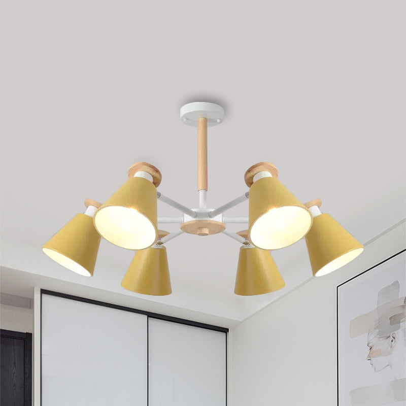 Rotatable Cone Living Room Chandelier Metal 6 Lights Macaron Loft Hanging Light Clearhalo 'Ceiling Lights' 'Chandeliers' Lighting' options 236827