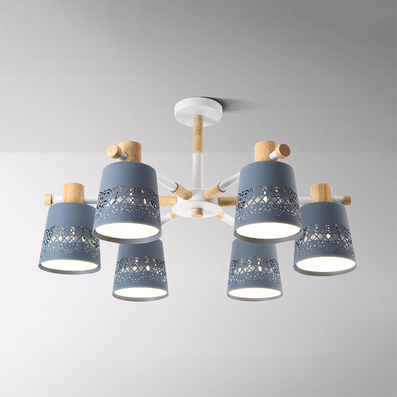 Wrought Iron Carved Chandelier 6 Lights Macaron Style Hanging Light for Living Room Blue Clearhalo 'Ceiling Lights' 'Chandeliers' Lighting' options 236879_51a8e578-2629-4e0b-bb0c-33418f87ae6a