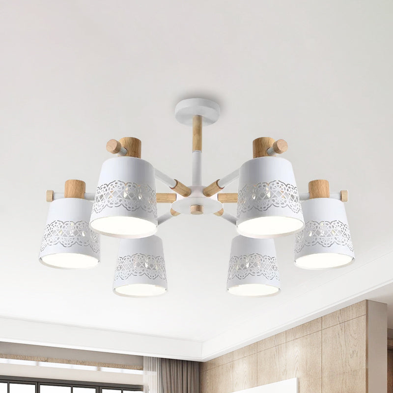 Wrought Iron Carved Chandelier 6 Lights Macaron Style Hanging Light for Living Room Clearhalo 'Ceiling Lights' 'Chandeliers' Lighting' options 236882