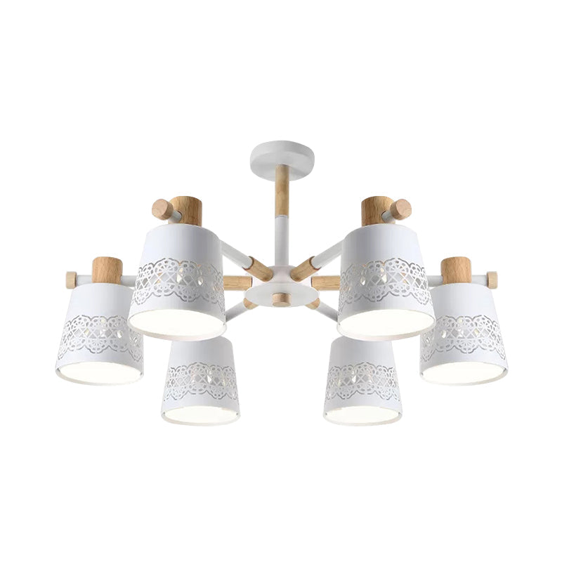 Wrought Iron Carved Chandelier 6 Lights Macaron Style Hanging Light for Living Room Clearhalo 'Ceiling Lights' 'Chandeliers' Lighting' options 236885
