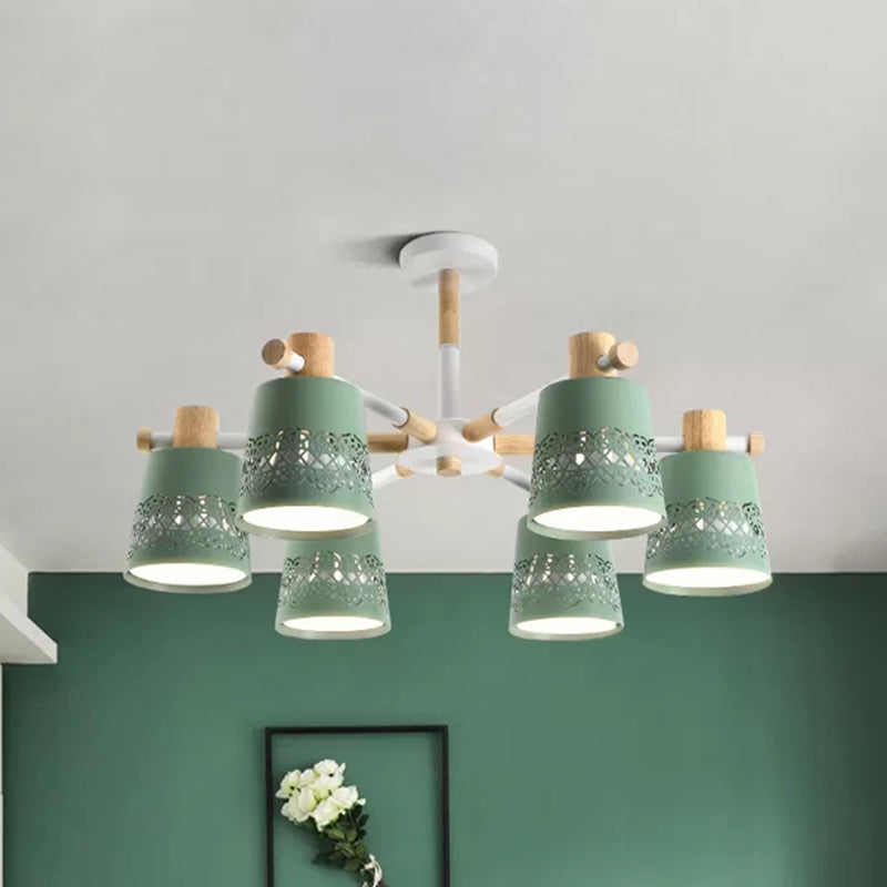 Wrought Iron Carved Chandelier 6 Lights Macaron Style Hanging Light for Living Room Clearhalo 'Ceiling Lights' 'Chandeliers' Lighting' options 236886