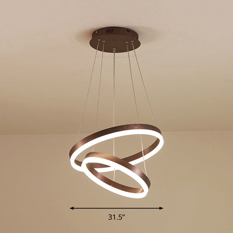 Acrylic Loop Shaped Chandelier Minimalist Elegant Coffee LED Suspension Light Fixture Coffee 2 Tiers 31.5" Clearhalo 'Ceiling Lights' 'Chandeliers' 'Modern Chandeliers' 'Modern' Lighting' 2373387
