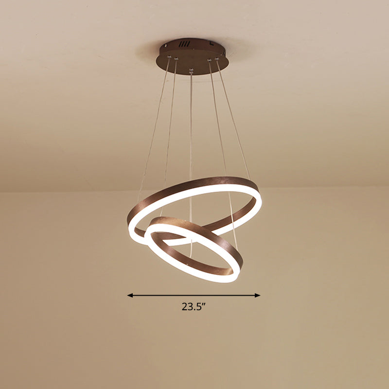Acrylic Loop Shaped Chandelier Minimalist Elegant Coffee LED Suspension Light Fixture Coffee 2 Tiers 23.5" Clearhalo 'Ceiling Lights' 'Chandeliers' 'Modern Chandeliers' 'Modern' Lighting' 2373389