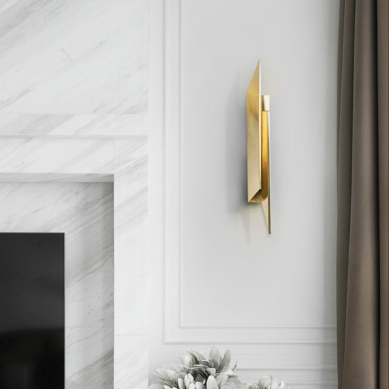 Art Deco Quad Shaped Sconce Light Metallic Bedroom LED Wall Lamp Fixture in Gold Gold Clearhalo 'Cast Iron' 'Glass' 'Industrial' 'Modern wall lights' 'Modern' 'Tiffany' 'Traditional wall lights' 'Wall Lamps & Sconces' 'Wall Lights' Lighting' 2373451