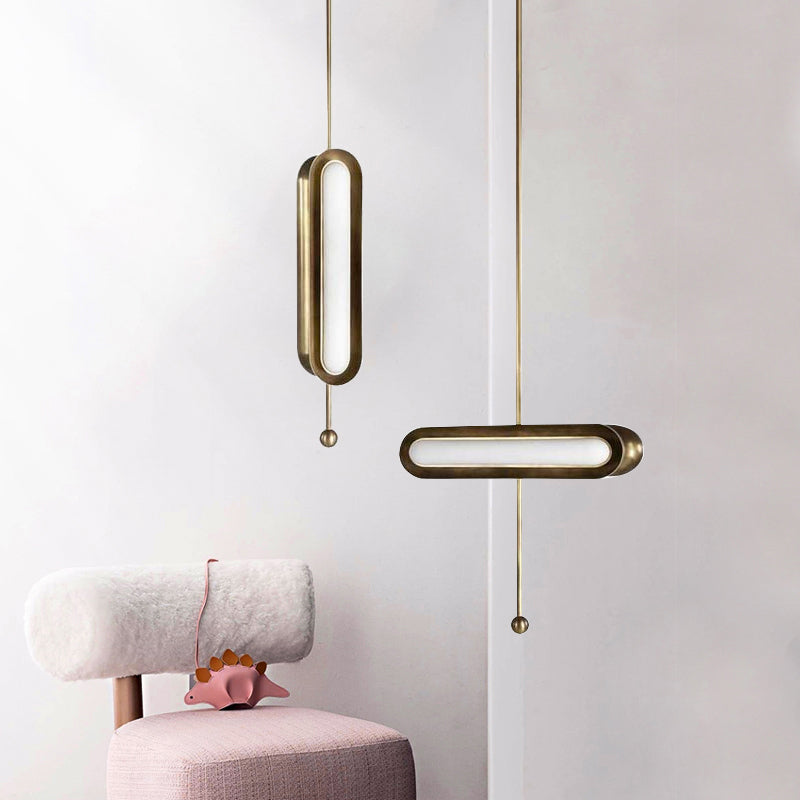 Metal Oblong Suspension Lighting Postmodern Gold Plated LED Hanging Light for Dining Room Clearhalo 'Ceiling Lights' 'Modern Pendants' 'Modern' 'Pendant Lights' 'Pendants' Lighting' 2373502