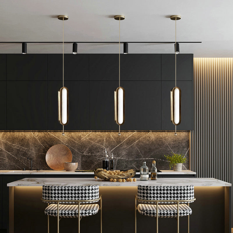 Metal Oblong Suspension Lighting Postmodern Gold Plated LED Hanging Light for Dining Room Clearhalo 'Ceiling Lights' 'Modern Pendants' 'Modern' 'Pendant Lights' 'Pendants' Lighting' 2373503