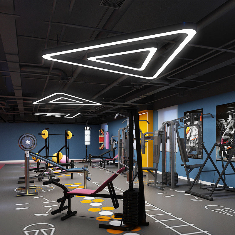 Triangular Gym Ceiling Hang Light Metallic Modern LED Chandelier Lighting in Black Clearhalo 'Ceiling Lights' 'Chandeliers' 'Modern Chandeliers' 'Modern' Lighting' 2373520
